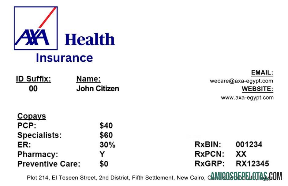 Cartão de seguro saúde do Egito amostra